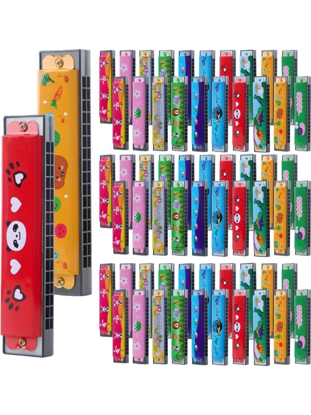 30 Pack Cartoon Harmonica Toys - Double Row 16 Holes Musical Instruments for